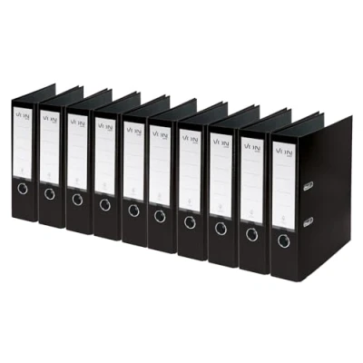 Abbildung von VON Leitz Ordner A4, 10er Pack, Karton mit Kunststoffeinband, 80 mm Rückenbreite, Für 600 Blatt, Blauer Engel &amp; FSC zertifiziert, Schule, Studium Zuhause, Schwarz, 10550095