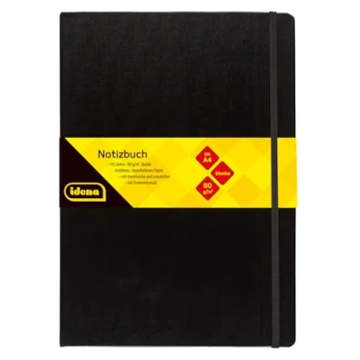 Abbildung von Idena 10053 Notizbuch DIN A4, blanko, Papier cremefarben, 192 Seiten, 80 g/m², Hardcover in Schwarz, 1 Stück