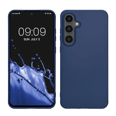 Abbildung von kwmobile Case kompatibel mit Samsung Galaxy S24 FE Hülle Schutzhülle aus Silikon metallisch schimmernd Handyhülle Metallic Blau