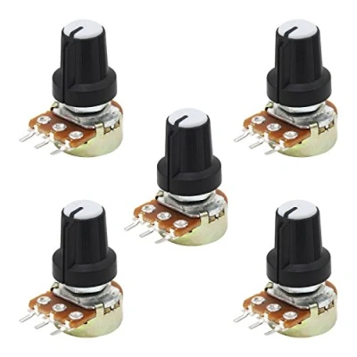 Abbildung von Aussel 10K OHM B10K Linearthermometer 3 Klemmen Drehpotentiometer mit Kappenmuttern und Unterlegscheiben 5 Stück (B10K 5PCS)