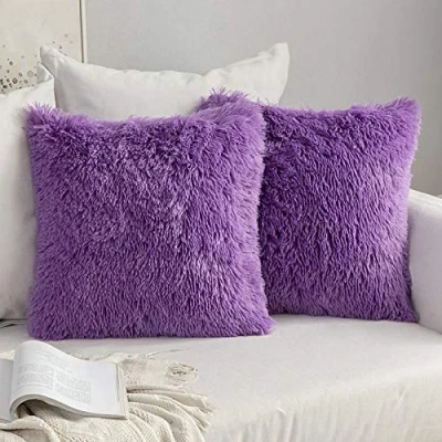 Abbildung von MIULEE 2er Set Kissenbezüge Künstlich Pelz Sofakissen Dekorative Dekokissen Kuschelkissen Plüschkissen Kuschelig Couchkissen Superweich Kissen Flauschig Kissenbezug für Sofa 45x45 cm Lila