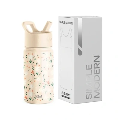 Abbildung von Simple Modern Trinkflasche Kinder mit Strohhalm Sport Isolierte Edelstahl Kindertrinkflasche für Kleinkinder Jungen und Mädchen Summit 415ml Chloe Floral
