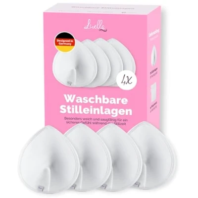 Abbildung von Livella Waschbare Stilleinlagen (4 Stück) mit saugstarkem Kern aus natürlichen Bambusfasern/wiederverwendbar/inkl. Wäschenetz (Weiß)