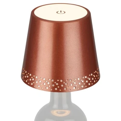 Abbildung von BRILONER LED Flaschenlampe kabellos mit Touch, dimmbar, warmweiß, Nachttischlampe, Flaschenleuchte, Lampe, Akku Tischleuchte, Weinlampe, Aufsatz, 11 x 9 cm (DxH), Kupferfarben