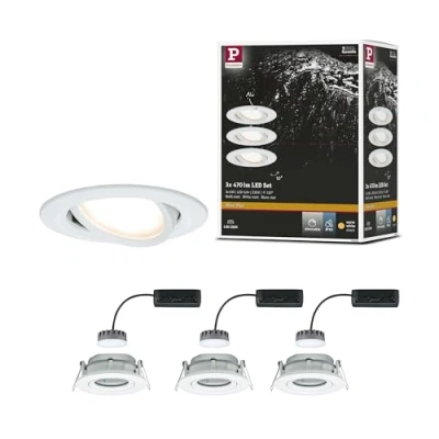 Abbildung von Paulmann 93682 Nova Plus LED Einbauleuchte 3er Set rund schwenkbar 3x6,8W IP65 dimmbar Einbaustrahler Weiß matt Spot Aluminium Einbaulampe 2700K
