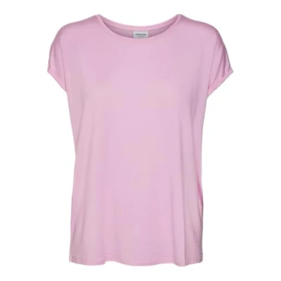 Abbildung von VERO MODA Damen Einfarbiges Stretch T Shirt Basic Rundhals Top Oberteil Tief Angesetzte Schultern VMAVA, Farben:Rosa, Größe:XS