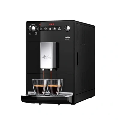 Abbildung von Melitta Purista Kaffeevollautomat mit Lieblingskaffee Funktion, Kaffeemaschine Mahlwerk und 3 stufig einstellbarer Kaffeestärke, für Kaffee Espresso, schwarz