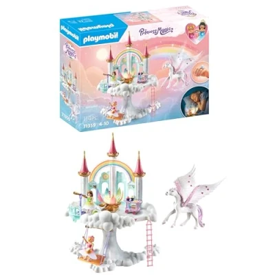Abbildung von PLAYMOBIL Princess Magic 71359 Himmlisches Regenbogen Schloss, magische Welt mit leuchtender Regenbogenblume, Schmetterlingsring, Pegas und Prinzessinnen, ab 4 Jahren