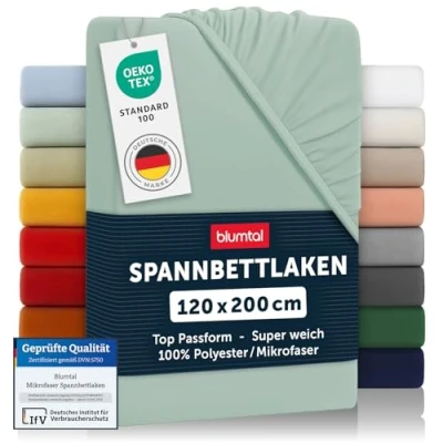 Abbildung von Blumtal® Spannbettlaken Bettlaken aus Microfaser Ökotex zertifiziertes Spannbetttuch Spannleintuch Summer Green / Grün 120x200