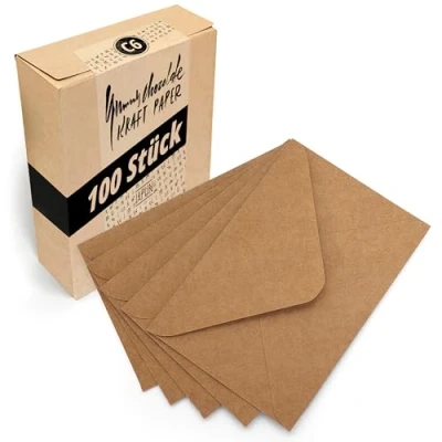 Abbildung von Japun Briefumschläge (100 Stück) aus braunem vintage Kraftpapier, Kuvert, Umschlag ohne Fenster DIN C6 162 x 114 mm
