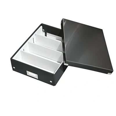 Abbildung von Leitz Click &amp; Store Aufbewahrungsbox mit Deckel Mittel Groß, Box Trennwänden für Zubehör im Büro oder Utensilien Haushalt, Transportbox aus 85 % recycelter Premium Hartpappe, Schwarz, 60580095
