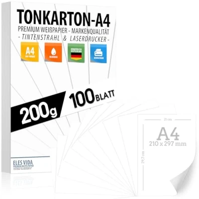 Abbildung von Fotopapier A4 Matt PAPIER 200g 100 Blatt PREMIUM WEIß DIN Format Druckerpapier unbedruckt für Postkarten, Briefe, Pappe, Präsentationen Bogen, Basteln, Tonkarton Scrapbooking
