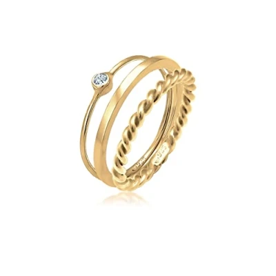 Abbildung von Elli Ring Damen Set Solitär Basic Gedreht mit Kristall in 925 Sterling Silber