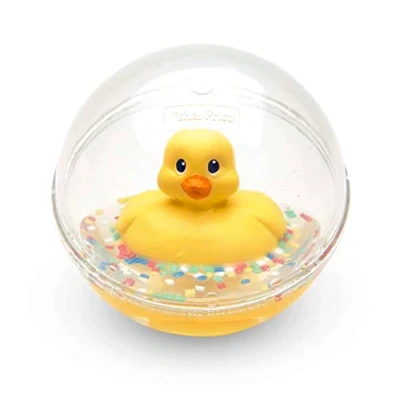 Abbildung von Fisher Price WaterMates Entchenball, Lustige Ente in Kugel mit Konfetti, Baby Spielzeug, Spielball, Badewannenspielzeug, ab 3 Monate, 75676