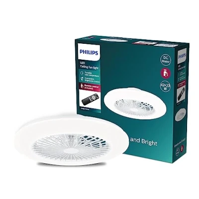 Abbildung von Philips Deckenventilator und LED Deckenleuchte Amigo, 20W+40W, Durchmesser 49cm, rund, inkl. Fernbedienung, weiß