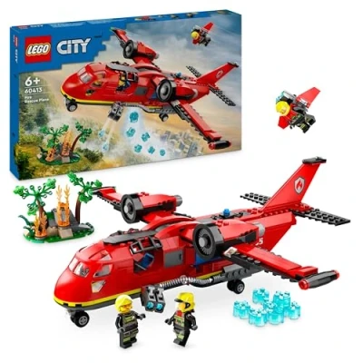 Abbildung von Lego City Löschflugzeug, Feuerwehr Set mit Flugzeug Spielzeug für Kinder, Bauset 3 Feuerwehrmann Figuren und Brandkulisse, tolle Geschenk Idee Jungen Mädchen ab 6 Jahren 60413