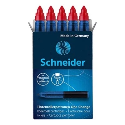 Abbildung von Schneider 185402 Rollerpatrone One Change (für Tintenroller Change, 1x 5 Stück, dokumentenecht, nicht löschbar) rot