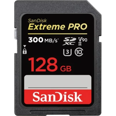Abbildung von SanDisk Extreme PRO SDHC UHS II Speicherkarte V90 128 GB (300 MB/s, 8K , 4K und Full HD Videoaufnahmen, RescuePRO Deluxe, stoßsicher, temperaturbeständig, wasserdicht röntgensicher)