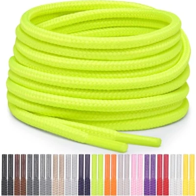 Abbildung von Miscly Schnürsenkel Rund Reißfest für Sportschuhe, Sneaker und Stiefel, Ø 4 mm (114 cm, Neongrün/Gelb)