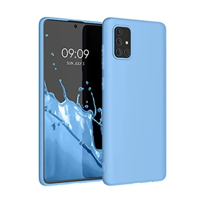 Abbildung von kwmobile Hülle kompatibel mit Samsung Galaxy A71 weiches TPU Silikon Case Cover geeignet für kabelloses Laden Vintage Blue