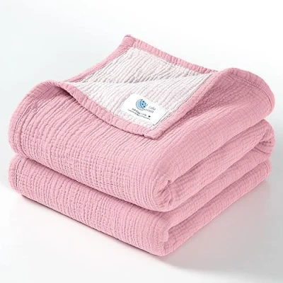 Abbildung von Lulu moon Musselin Babydecke Baumwoll Steppdecke für Kleinkinder wendbare Kinderbettdecke Babys, Jungen und Mädchen, 120 x cm (Rosa)