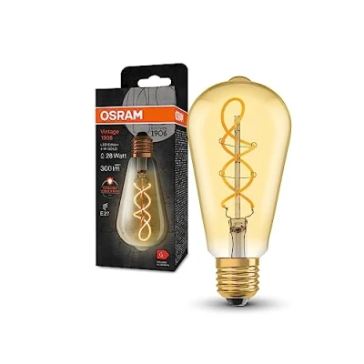 Abbildung von OSRAM Vintage 1906 Classic Edison FIL LED Lampe, E27, Kugelform, gold, 4W, 300lm, 2000K, warmweiße Komfortlichtfarbe, sehr geringer Energieverbrauch, lange Lebensdauer
