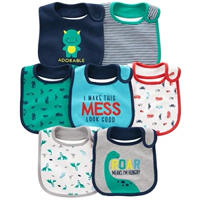 Abbildung von Simple Joys by Carter&#039;s Unisex Baby 7 Pack Teething Novelty Bibs, Blau, Einheitsgröße (7er Pack)