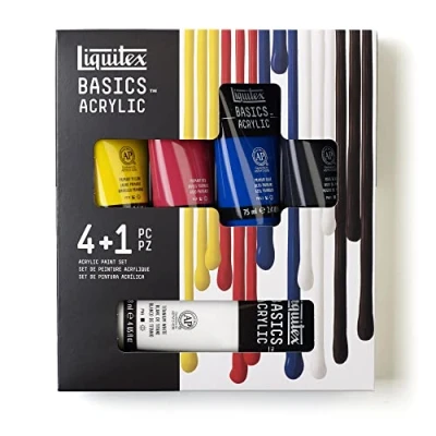 Abbildung von iquitex 3699406 Basics Acrylfarben Set 4 Farben 75ml + 1x118ml Tuben, lichtechte Künstler Acrylfarbe, seidenglänzend, für Anfänger &amp; Profis, ideal Leinwand kreative Projekte