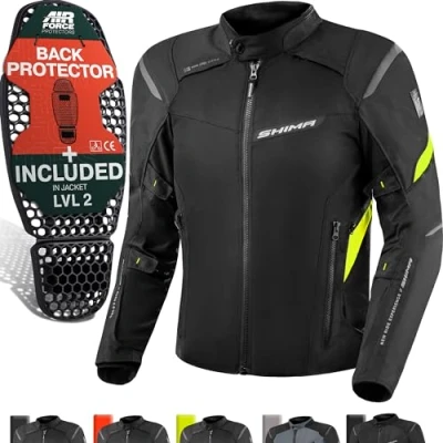 Abbildung von SHIMA RUSH Motorrad Jacke Herren mit Protektoren Textil AIRFORCE Rückenprotektor Wasserdicht Motorradjacke Sommer Motorradkombi Motorradhose Mesh Touren (Neon, Männer, Schutzjacken, Größe 4XL)