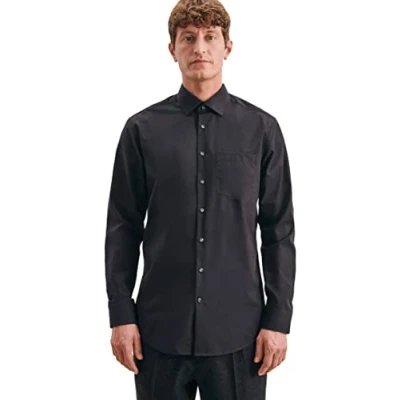 Abbildung von Seidensticker Herren Business Hemd Regular Fit Bügelfrei Kent Kragen Langarm 100% Baumwolle Schwarz (Schwarz) 43