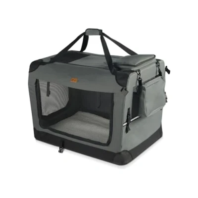 Abbildung von VOUNOT Hundebox faltbar, Transportbox Katze Hunde, Hundetasche, Oxford Gewebe, Netzstoff, Atmungsaktiv, Transportabel, Metallrahmen, mit Griffen, Taschen, 50x35x36 cm S, Grau