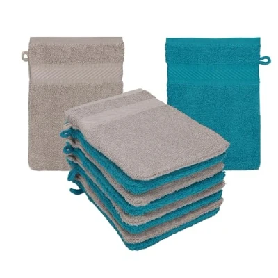 Abbildung von Betz 10 Stück Waschhandschuhe Frottee Waschhandschuh Palermo 100% Baumwolle Waschlappen Set Größe 16 x 21 cm Farbe Petrol Stone