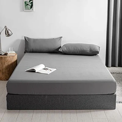 Abbildung von Good Nite Spannbettlaken 140x200cm Grau Polyester Bettlaken 30cm Extra Tiefe Taschenlaken Spannbetttuch Weich und atmungsaktiv Maschinenwaschbar