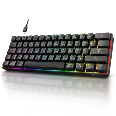 Abbildung von KOORUI Gaming Tastatur, 60% Mechanisch Tastatur 26 RGB Hinterleuchtet Kabelgebunden Deutsches Layout QWERTZ Keyboard für Windows MacOS Linux Blauer Schalter
