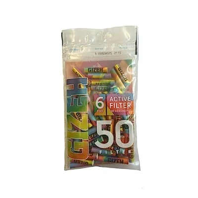 Abbildung von Gizeh Raucherbedarf 20576 Aktivkohlefilter Slim Size 6mm Rainbow 50er PE Beutel, Papier