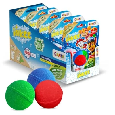 Abbildung von INKEE Paw Patrol Badebomben Kinder Verkaufsdipaly 15x Badekugeln in 3 Farben mit Jojobaöl &amp; Kirschlolli Aroma 3x50g