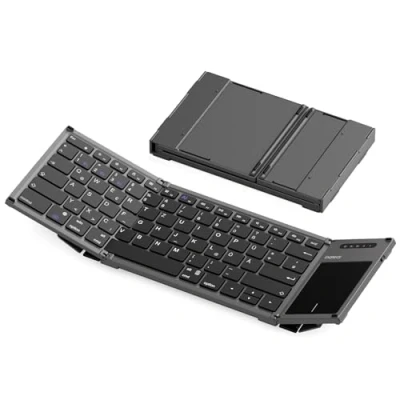 Abbildung von Inateck Faltbare Tastatur, KI Tastatur mit Touchpad, Bluetooth Wireless Mini Pocket 3 Kanälen, kompatibel iOS, Android, Windows, QWERTZ, KB06101