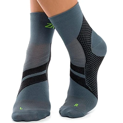 Abbildung von ZaTech Plantarfasziitis Socken, Kompressions unterstützt Ferse, Knöchel und Fußgewölbe, für bessere Durchblutung, reduziert Fußschwellungen Schmerzen (Grau/Schwarz, M, 39 41)