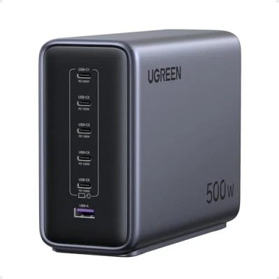 Abbildung von UGREEN Nexode 500W USB C Ladegerät 6 Port Netzteil GaN Ladestation PD 3.1 Desktop Charger Mehrfach kompatibel mit MacBook, iPad Pro/Air, iPhone 16 8 Serie, Galaxy S25 S22
