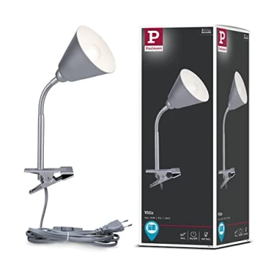 Abbildung von Paulmann 95432 Klemmleuchte Vitis mit Flexarm rund max. 20 Watt Lampe Schnurschalter Grau Metall, Kunststoff E14 ohne Leuchtmittel
