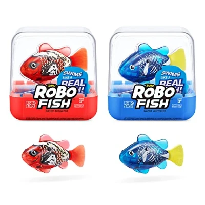 Abbildung von Robo ALIVE Fish Series 3 Roboter Fisch, 2er Pack, Blau und Rot, schwimmt in mehrere Richtungen, batteriebetrieben, Spielzeugfisch, Poolspielzeug