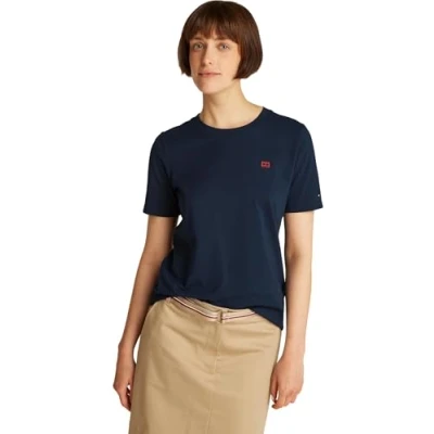 Abbildung von Tommy Hilfiger Contrast FLAG TEE Tshirt basic, Damen, Größe: Small, Dark night navy