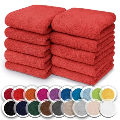 Abbildung von NatureMark 10er Pack Waschlappen 100% Baumwolle Frottier Seiflappen Größe 30 x cm Frottee Seiftücher im Farbe: Rot
