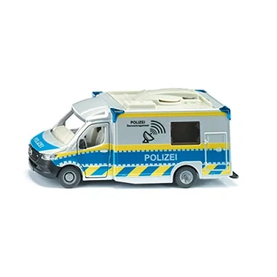 Abbildung von Siku 2301, Polizeiauto Mercedes Benz Sprinter, Polizei Spielzeug, 1:50, Metall/Kunststoff, Blau/Weiß, Drehbare Satellitenschüssel, Abnehmbares Dach, Diverse Türen zum Öffnen