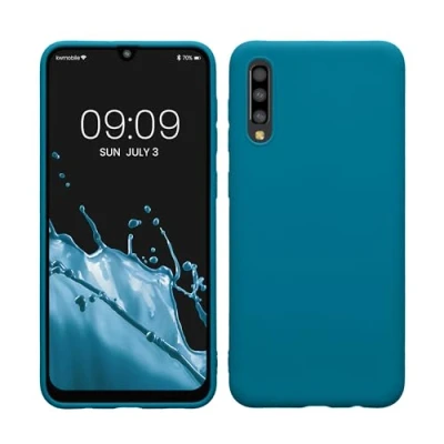 Abbildung von kwmobile Hülle kompatibel mit Samsung Galaxy A50 weiches TPU Silikon Case Cover geeignet für kabelloses Laden Karibikblau