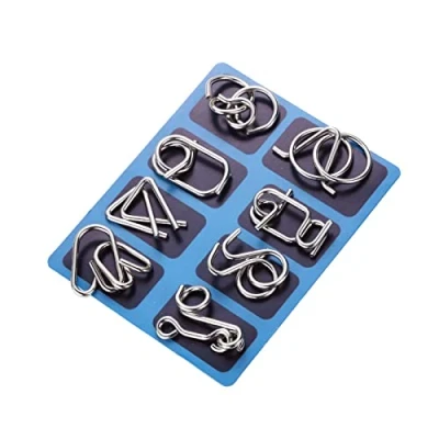 Abbildung von Holzsammlung 8 Stück Knobelspiele Metall, Metallpuzzle Metallknobellei Set IQ Spiele Geduldspiel Geschicklichkeitsspiel, Metal Puzzle Denkspiele Spielzeug Mini Geschenk für Erwachsene und Kinder