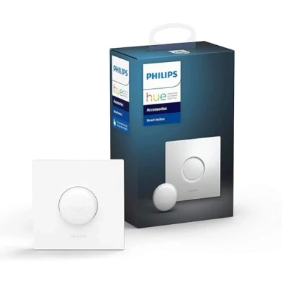 Abbildung von Philips Hue Smart Button für Lichtsysteme, smarter Dimmer zur Steuerung von Leuchten, kabelloser Lichtschalter ohne Installation, weiß