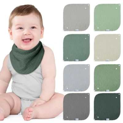 Abbildung von Lulu moon Lätzchen Baby Absorbierende Dreieckstuch, Musselin Halstuch mit Verstellbares Druckknopf, Weiche Sabberlätzchen für Junge und Mädchen, Unisex, 8 Stück (See)