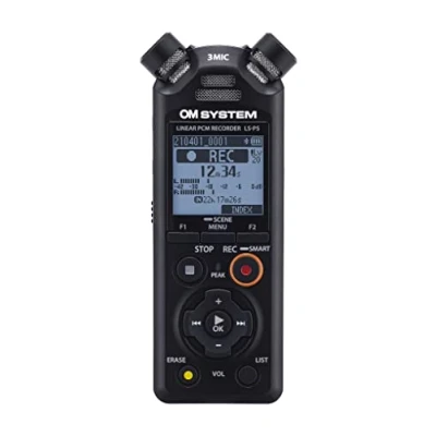 Abbildung von Olympus OM SYSTEM LS P5 Hi Res Audiorekorder mit TRESMIC II 3 Mikrofonsystem, breite Richtungssteuerung, integriertes Bluetooth für Kopfhörerüberwachung und Smartphone Steuerung, 16 GB Speicher, 37h Laufzeit