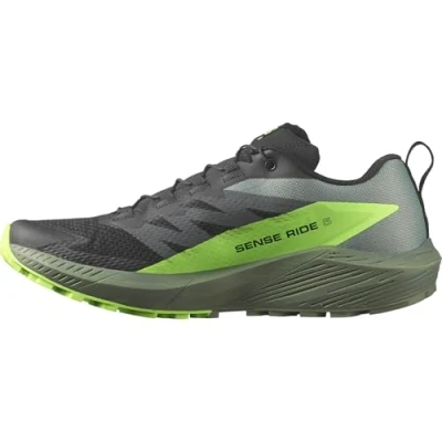 Abbildung von Salomon Sense RIDE 5 Laufschuh Trail, Herren, Größe: 44 2/3, Black/laurel wreath/green gecko Schuhe